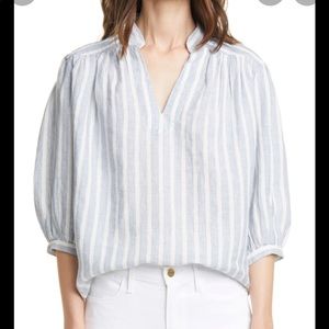 Frame Denim Blue and White Striped Blouse